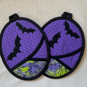 Halloween Bat Flower Oven Mitts and Pot Holders Sets Heat