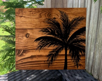 Hand Painted Reclaimed Wood Palm Tree Painting Wood Sign