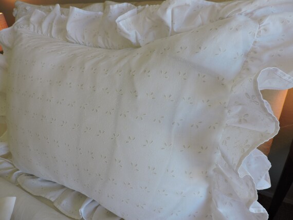 White eyelet top pillow shams