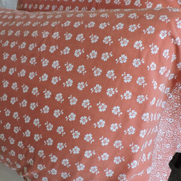 Vintage Ditsy Print Pillowcases, Terracotta, Earth Tone, Daisy Pattern, Cottage Home, Cozy Cabin, Lodge Look, Rustic, Charming, Set of Two