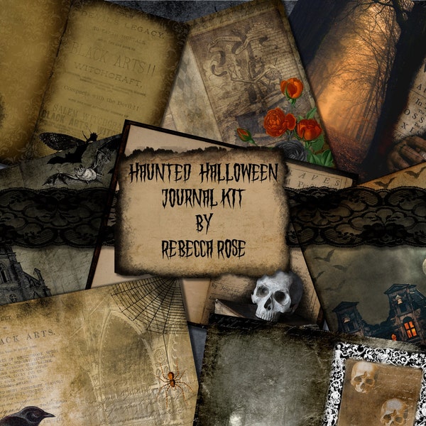 Haunted Halloween Journal Kit, Digital Download, Gothic Victorian, Creepy Journal, Printable Pages, Horror Digital Paper, Background Page