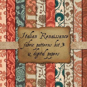 Printable Antique Fabric Background Patterns, DIGITAL DOWNLOAD, Very Old Textile Designs, Fabric Background, Italian Renaissance Kit 3
