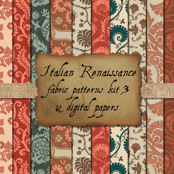 Printable Antique Fabric Background Patterns, DIGITAL DOWNLOAD, Very Old Textile Designs, Fabric Background, Italian Renaissance Kit 3