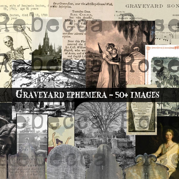 Graveyard Ephemera Digital Kit, Over 50 pieces of creepy digital ephemera, Vintage cemetery pictures and stereographs, Tombstones and Graves