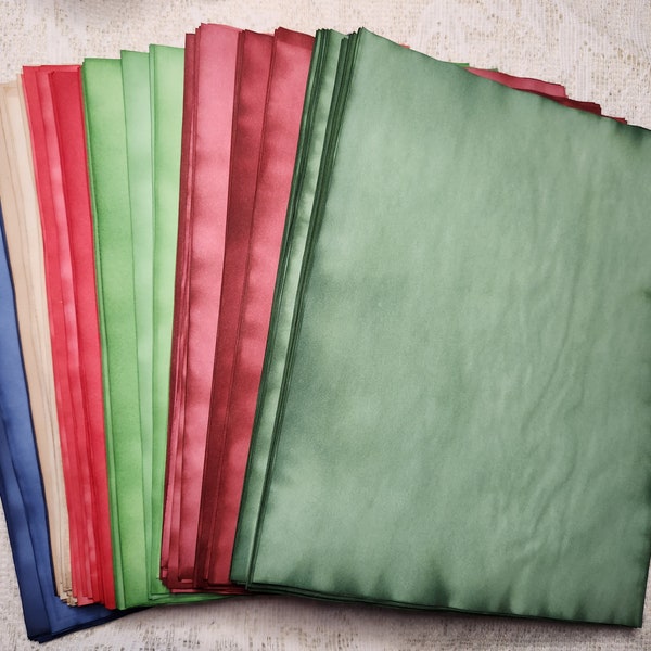 Hand dyed holiday papers, Christmas color papers, Hanukkah color pages, 18 pages total - 3 of each color, Junk Journal Pages, Rustic Colors