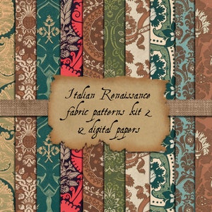 Printable Antique Fabric Background Patterns, DIGITAL DOWNLOAD, Very Old Textile Designs, Fabric Background, Italian Renaissance Kit #2