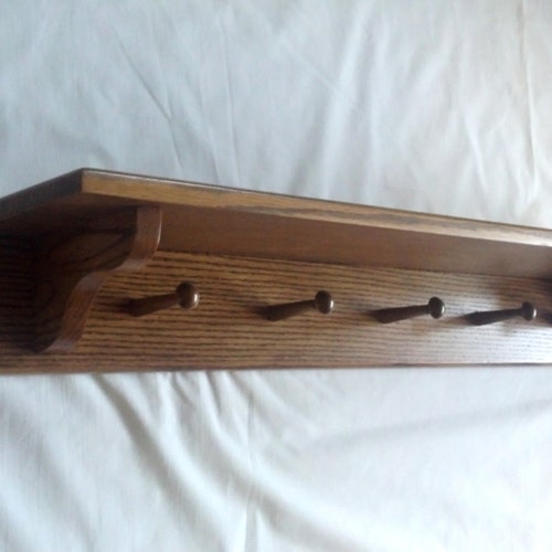 Solid Oak 4peg Wall Mount Coat Rack/shelf Etsy