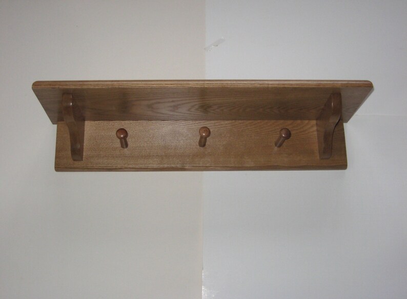 Solid Oak 3peg Wall Mount Coat Rack/shelf Etsy