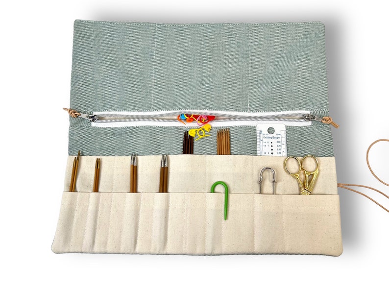 Knitting needle bag canvas mint mottled image 3