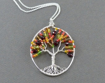 Autmn Tree of Life Pendant - Sterling Silver Wire Wrapped Pendant - Fall Jewelry - Autumn Jewelry - Fall Tree of Life Necklace
