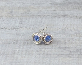 Premium Crystal Birthstone & Sterling Silver Post Earrings Small Birthday Stud Earrings