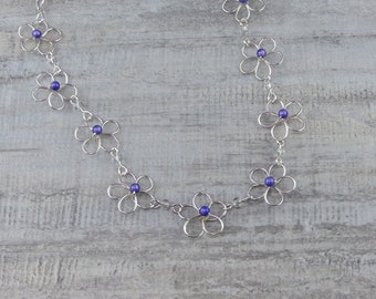 Handmade Flower Necklace - Silver Flower Choker Necklace for Women - 925 Sterling Silver Wire Necklace