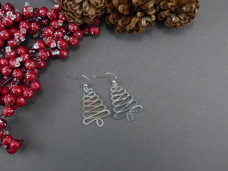 Christmas Tree Earrings Sterling Silver Handmade Christmas image 1
