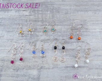 INSTOCK SALE! Small Dangle Earrings - Sterling Silver Wire Earring - Flower Earring - Swirl Earring - Handmade Silver Earrings