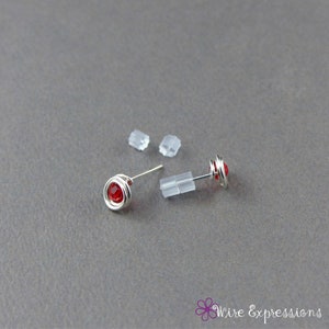 Premium Crystal Birthstone & Sterling Silver Post Earrings Small Birthday Stud Earrings July - Ruby