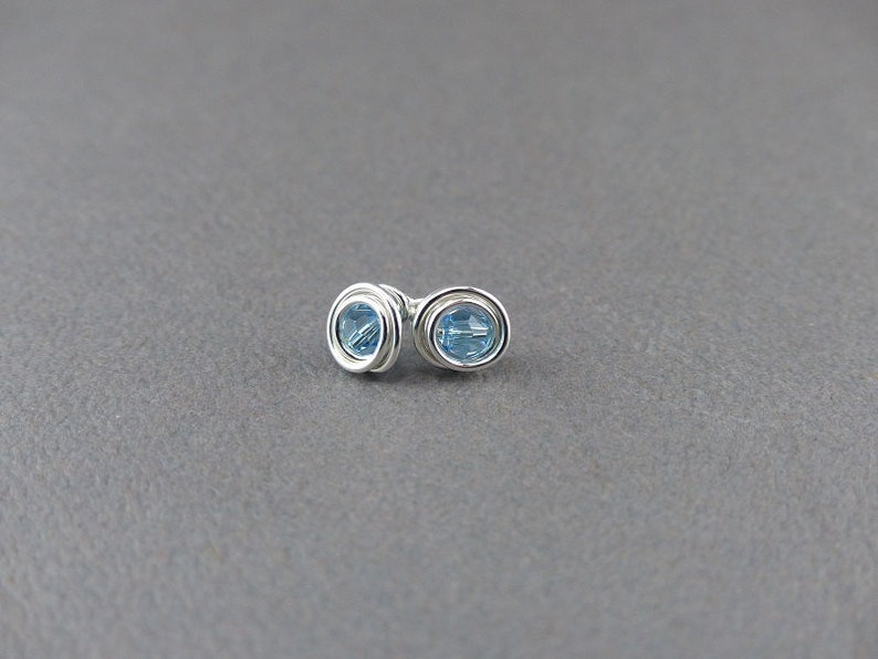 Premium Crystal Birthstone & Sterling Silver Post Earrings Small Birthday Stud Earrings March - Aquamarine