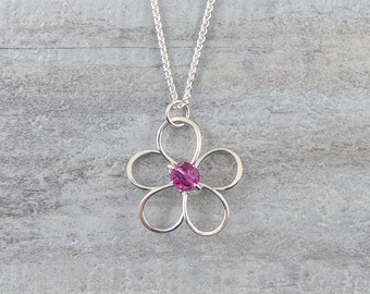 Wire Daisy Pendant - Flower Girl Necklace - Sterling Silver Flower Necklace - Silver Flower Pendant - Flower Girl Gift