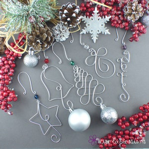 FIVE Beaded Christmas Ornament Hooks - Wire Ornament Hangers with Beads for Unique Christmas Ornaments  - Wire Christmas Tree Decorations