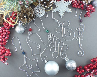 FIVE Beaded Christmas Ornament Hooks - Wire Ornament Hangers with Beads for Unique Christmas Ornaments  - Wire Christmas Tree Decorations