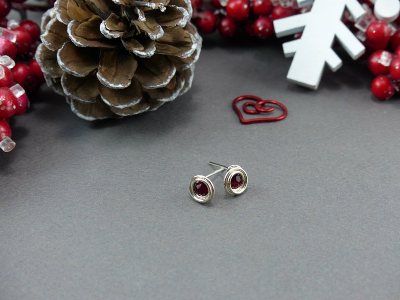 Premium Crystal Birthstone & Sterling Silver Post Earrings Small Birthday Stud Earrings January - Garnet