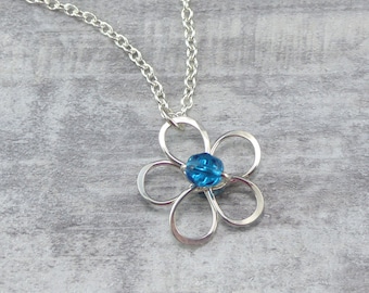 Instock! Wire Daisy Pendant - Flower Girl Necklace - Sterling Silver Flower Necklace - Silver Flower Pendant - Flower Girl Gift