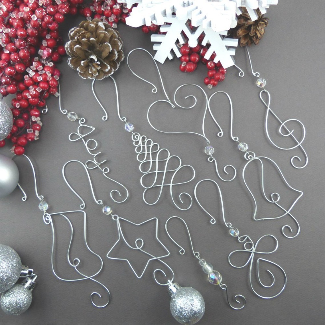 TEN Beaded Christmas Ornament Hooks Wire Ornament Hangers Etsy