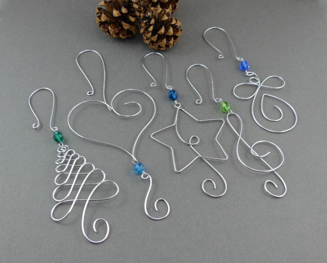 Swirled Round Bead Christmas Photo Ornament Hooks 48 Beaded Hangers