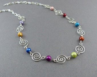 Handmade Wire Swirl Necklace - Silver Wire Necklace for Women - 925 Sterling Silver Wire Necklace