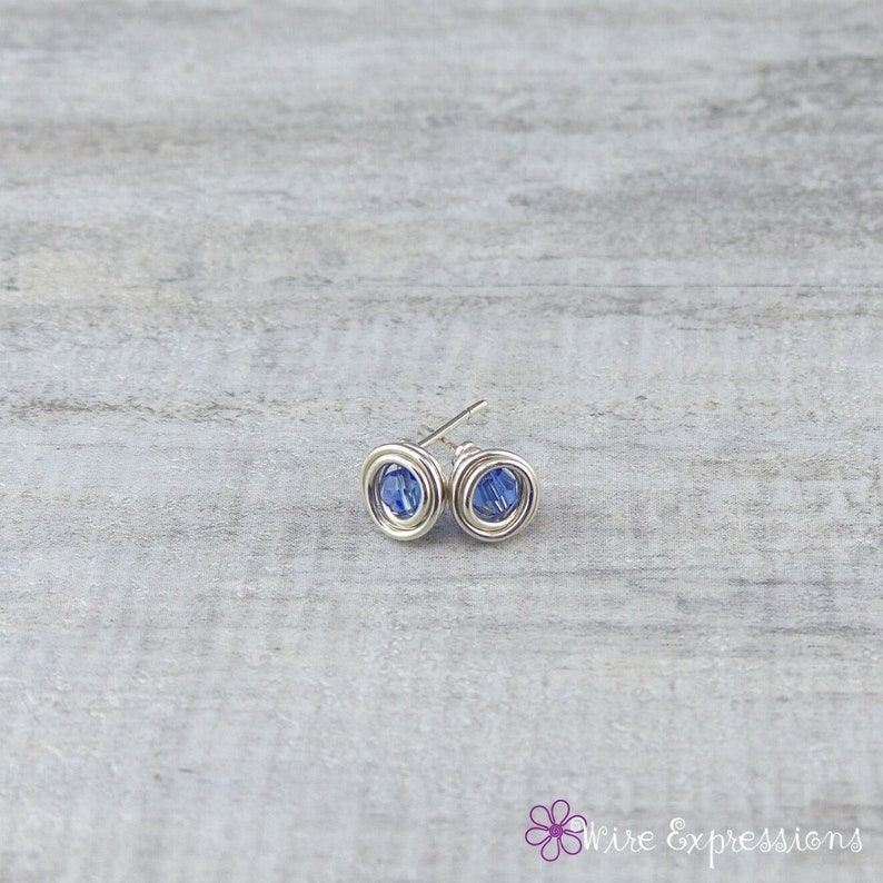 Premium Crystal Birthstone & Sterling Silver Post Earrings Small Birthday Stud Earrings image 1