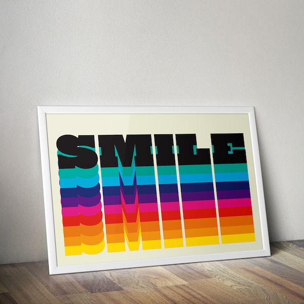 Rainbow 'Smile' retro inspired horizontal Giclee print