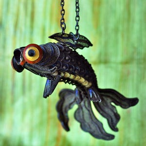 White and Black Enamel Fish Pendant Necklace