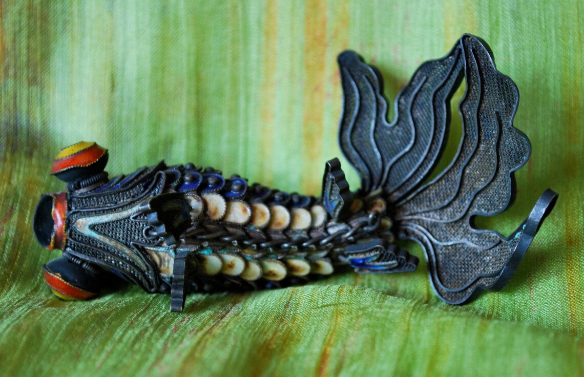 Silver Enamel Fish Pendant - Etsy