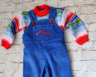 Corduroy overall and sweater Chucky Doll, Good Guys, chucky costume, corduroy pants, overalls