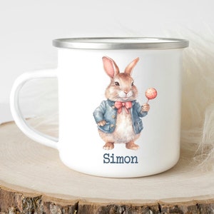 Personalized Kids Easter Enamel Mug: Bunny Rabbit Gift
