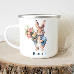 Kids Easter Bunny Enamel Mug: Personalized Easter Gift