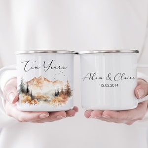 Personalized Tin Anniversary Mug Set: 10 Year Gift