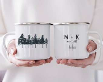 Tin gifts, Camping mug, 2022, tin cup, enamel mug, camping, outdoors, anniversary gift, wedding gift, mr and mrs, mug set, couples gift,