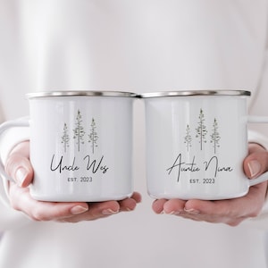 Cadeau voor nieuwe tante, cadeau voor nieuwe oom, cadeau voor tante zus, mok voor tante, geëmailleerde mok, mokkenset oom en tante, zwangerschapsaankondiging,