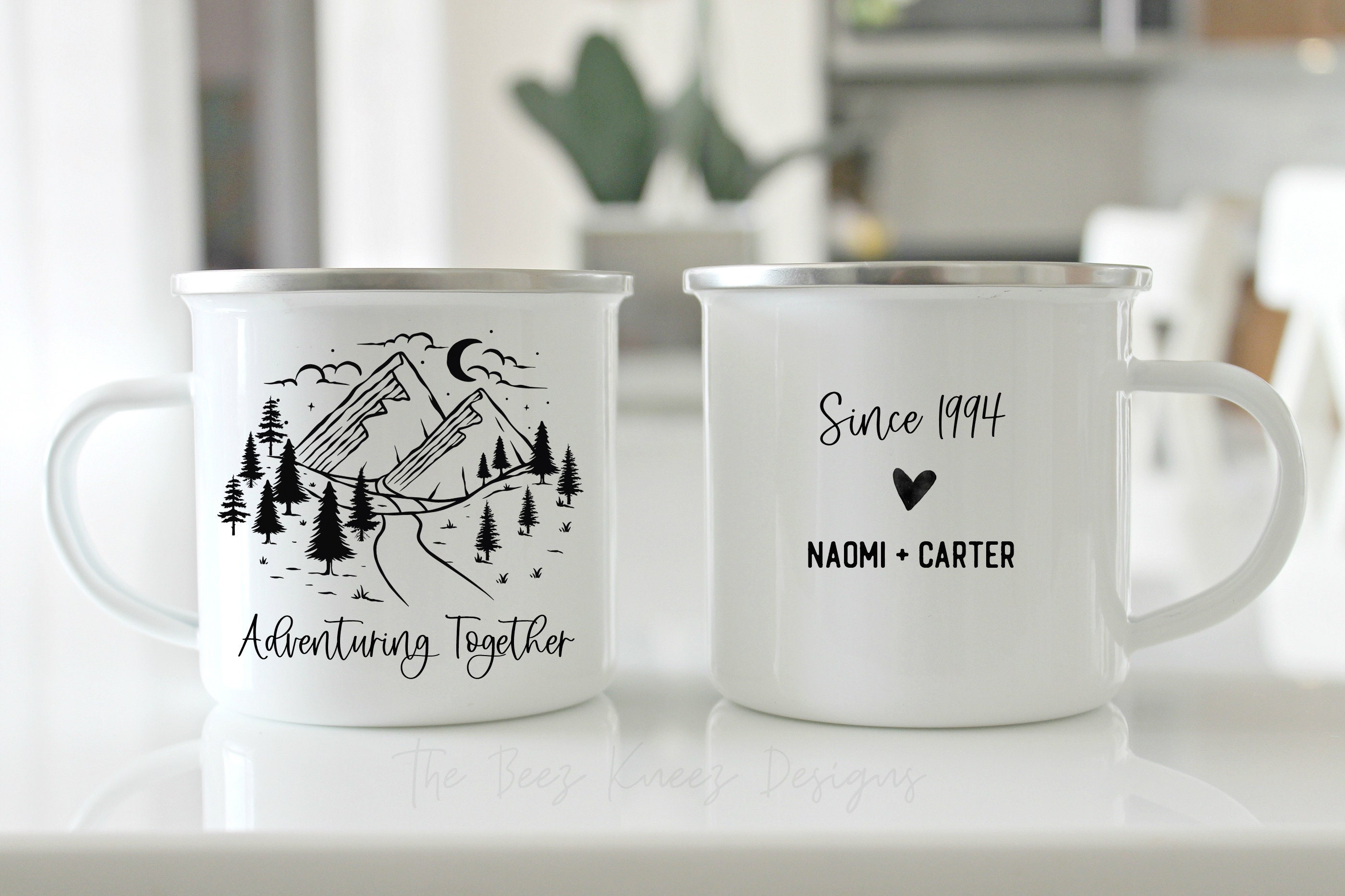 Adventuring together,  anniversary gift, tin years, Camping mug, , tin cup, enamel mug, mountains, bears, camping,  anniversary gift,