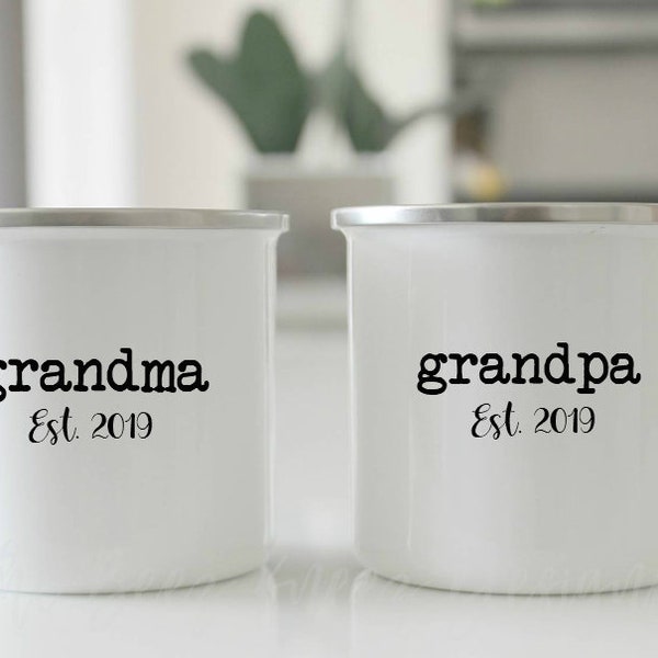 Grandparent gift, Grandparent Christmas gift, enamel mug, tin cup, Grandma gift, Grandpa gift, grandparent mug, new grandparent, white mug