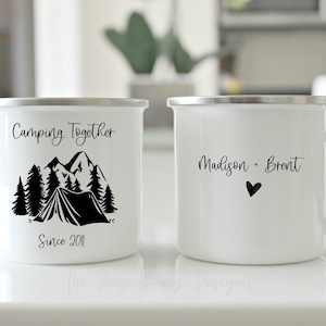 Camping together since, Happy Tin years, Tin anniversary gift, tin years, Camping mug, , tin cup, enamel mug, hubby, wifey, mountains,