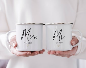 Engagement gift, wedding gift, wedding present, camping cup, gift for couple, anniversary gift, outdoor gift, camping mug, enamel mug set