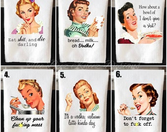 Retro Pin-Up Girls Cotton Dish Towels Unique Kitchen Gift