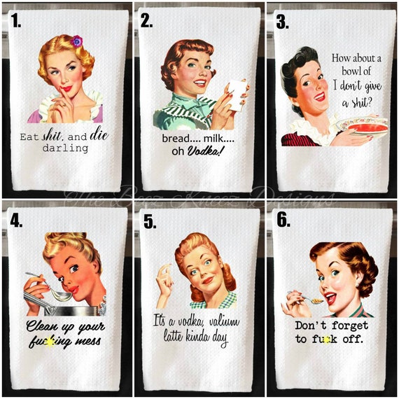 Sarcastic Retro Kitchen Towels, Funny Kitchen Towel Set, Cute Kitchen  Décor, Kitchen Linens