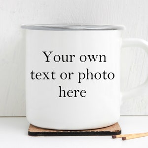 Personalized enamel mug, custom camping cup, personalized tin cup, mug for company logo