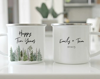 Happy Tin years, Tin anniversary gift, tin years, Camping mug, 2023, tin cup, enamel mug, hubby, wifey, mountains, bears, camping,