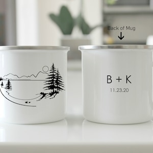 Camping mug, 2022, tin cup, enamel mug, camping, outdoors, anniversary gift, wedding gift, mr and mrs, mug set, couples gift, est,