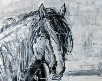 Wild Mustang Horse portrait, Original Painting, Acrylic and Ink on Paper