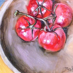 Four Tomatoes - Still Life - Original Oil Painting - 8x10 - Canvas Panel - Kitchen Art - Brad Bohl