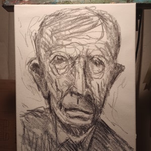 Original Portrait of an Old Man - Charcoal Sketch on Canvas - 12x16 - unframed
